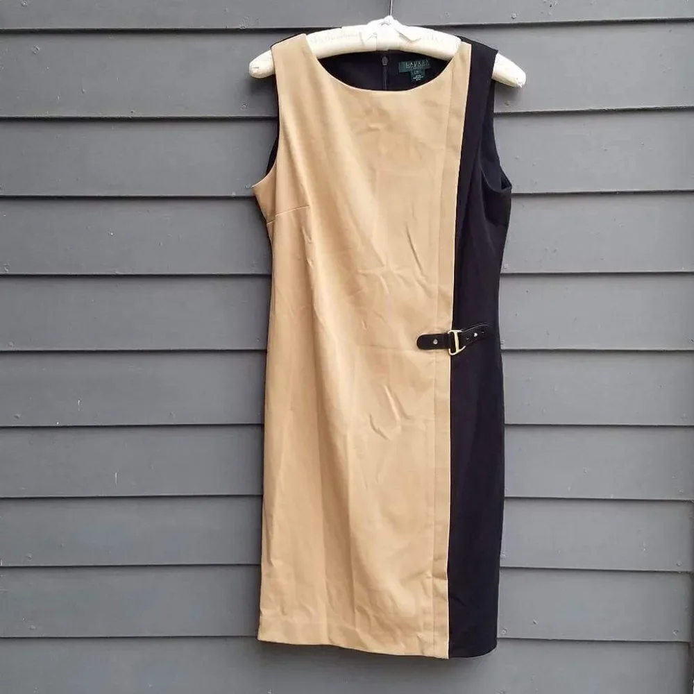 Lauren Ralph Lauren Camel/Black Sheath Dress Size 12